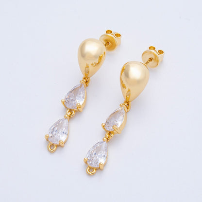 18K Gold Filled 40mm Clear CZ Teardrop Drop Stud Earrings Findings | Findings-00020
