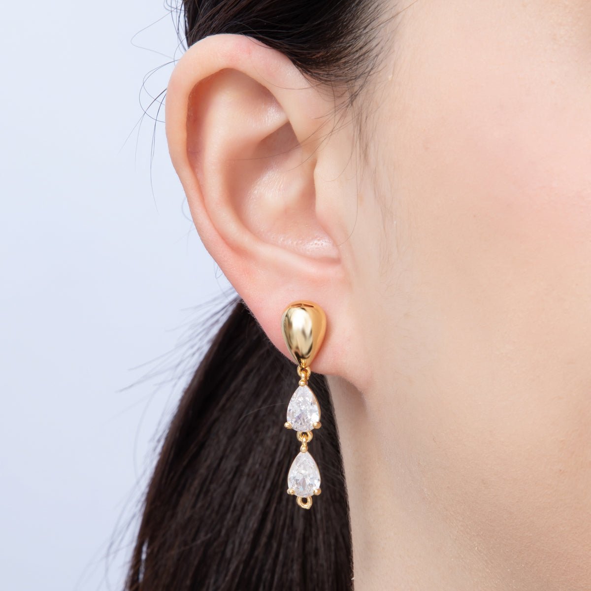 18K Gold Filled 40mm Clear CZ Teardrop Drop Stud Earrings Findings | Findings-00020