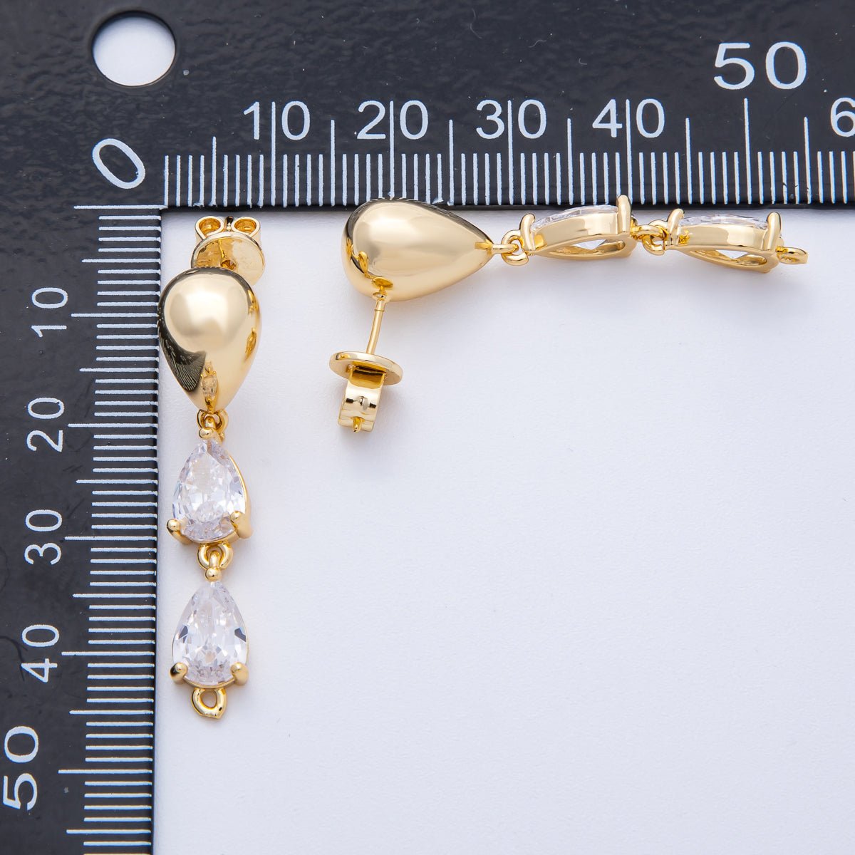 18K Gold Filled 40mm Clear CZ Teardrop Drop Stud Earrings Findings | Findings-00020