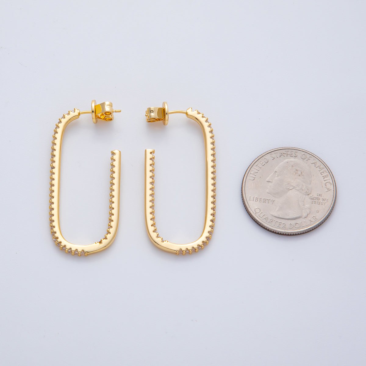 18K Gold Filled 40mm Micro Paved CZ J-Shaped Hoop Earrings | AD1635