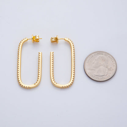 18K Gold Filled 40mm Micro Paved CZ J-Shaped Hoop Earrings | AD1635