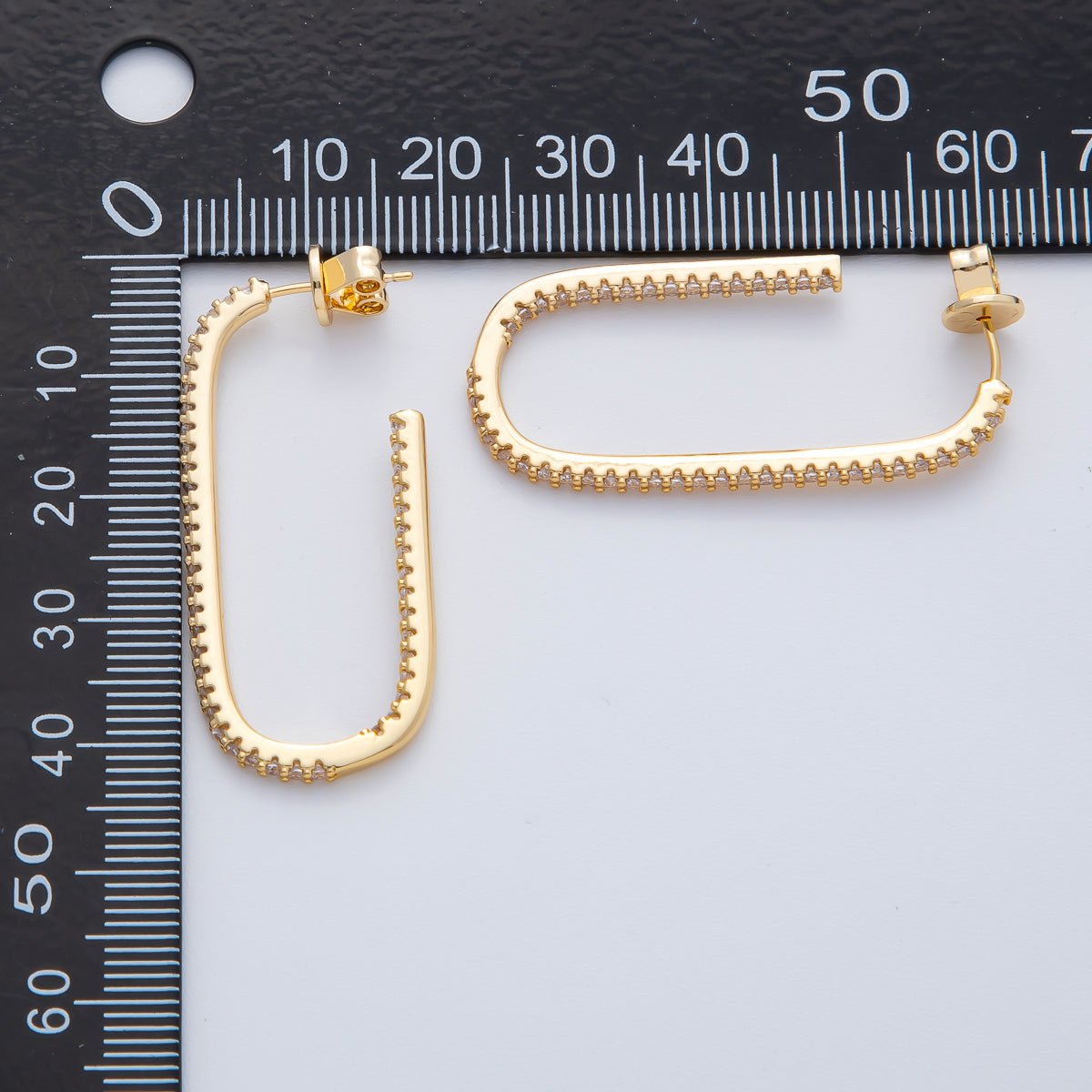 18K Gold Filled 40mm Micro Paved CZ J-Shaped Hoop Earrings | AD1635