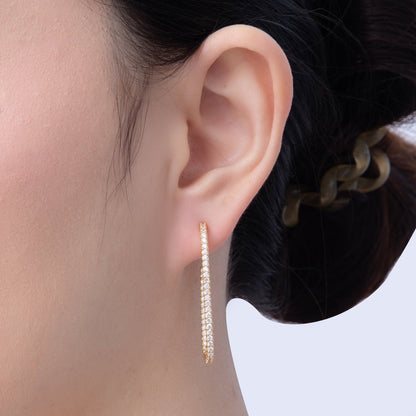 18K Gold Filled 40mm Micro Paved CZ J-Shaped Hoop Earrings | AD1635