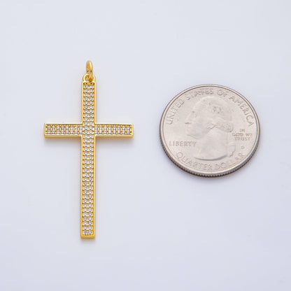 18K Gold Filled 42.5mm Micro Paved CZ Religious Cross Charm | AF1468