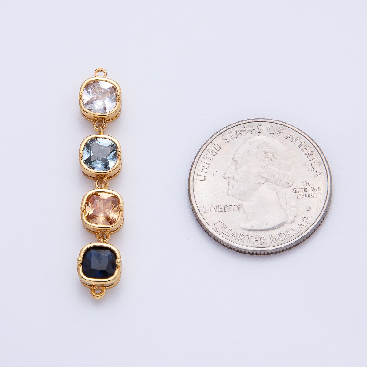 18K Gold Filled 41mm Multicolor Square CZ Bezel Connector | Y-00162