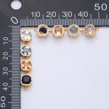 18K Gold Filled 41mm Multicolor Square CZ Bezel Connector | Y-00162