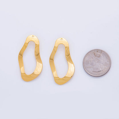 18K Gold Filled 41mm Hammered Donut Oval Wavy Thin Charm Finding | Z1179