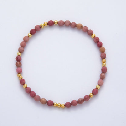 18K Gold Filled 4.1mm White, Fuchsia, Green Gemstone Handmade Beaded Bracelet | WA-3451 - WA-3457