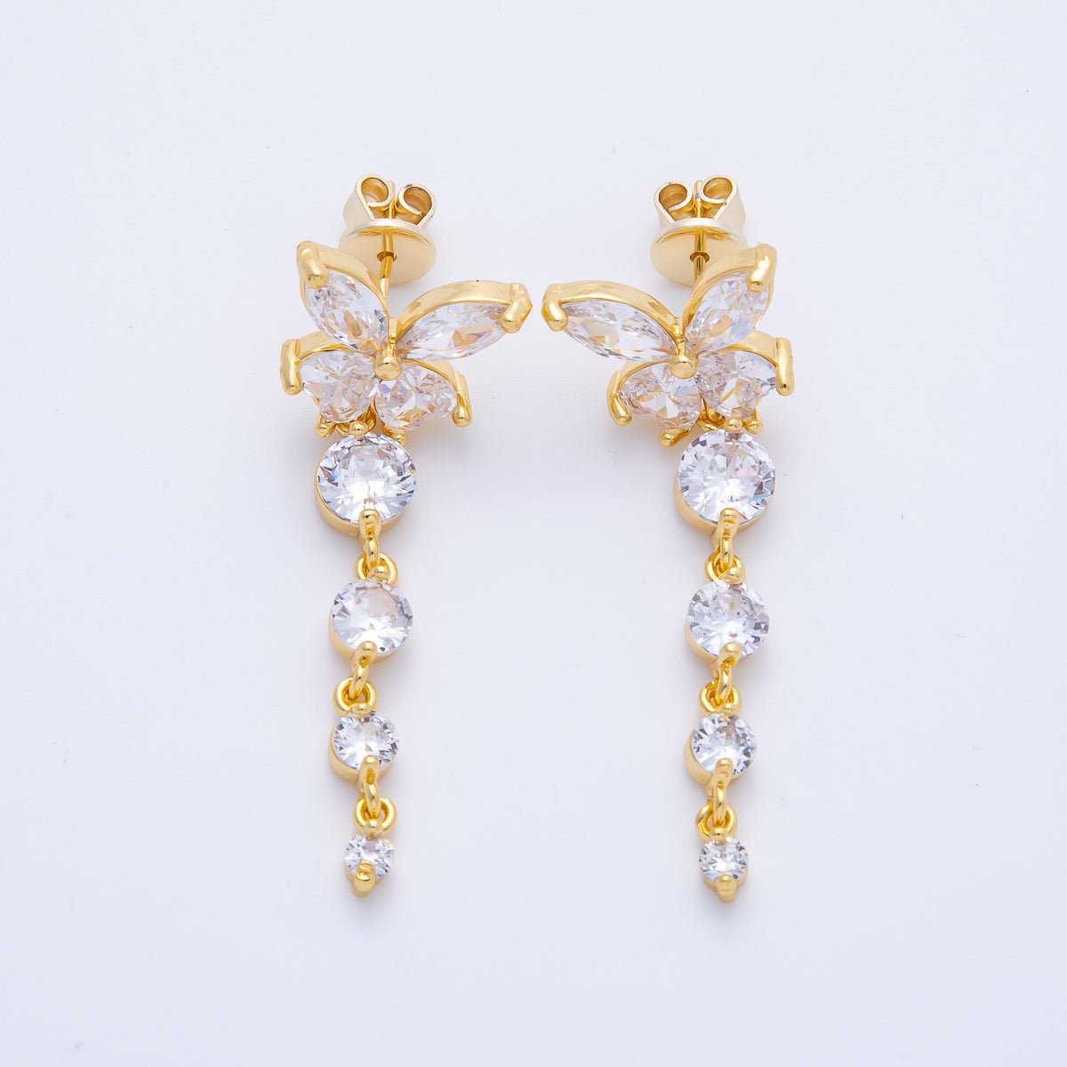 18K Gold Filled 42.5mm Clear CZ Butterfly Drop Stud Earrings | Earrings-00047