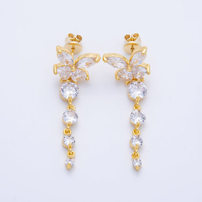 18K Gold Filled 42.5mm Clear CZ Butterfly Drop Stud Earrings | Earrings-00047