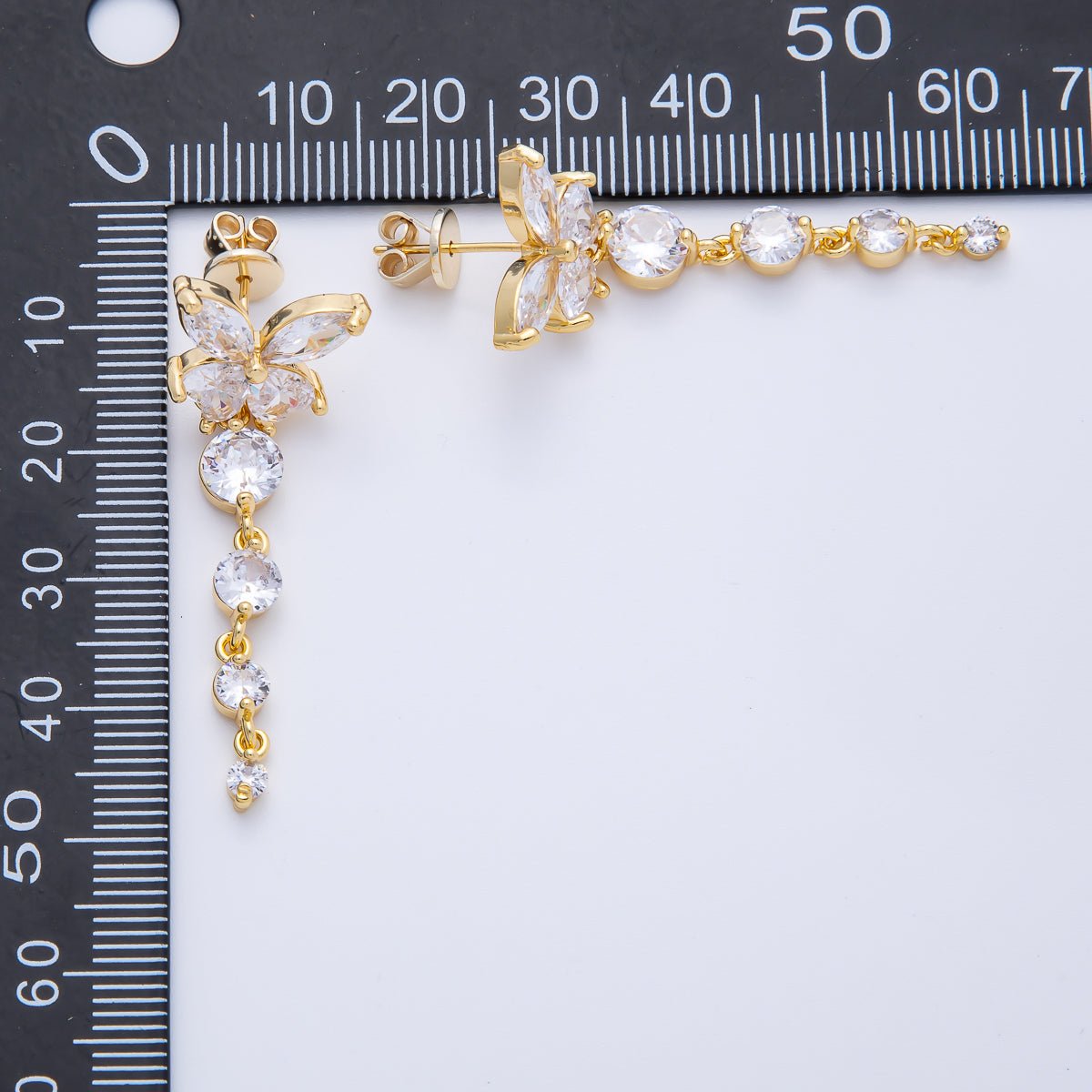 18K Gold Filled 42.5mm Clear CZ Butterfly Drop Stud Earrings | Earrings-00047