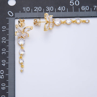 18K Gold Filled 42.5mm Clear CZ Butterfly Drop Stud Earrings | Earrings-00047