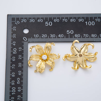 18K Gold Filled 42mm Clear Round CZ Molten Flower Charm | AF1412