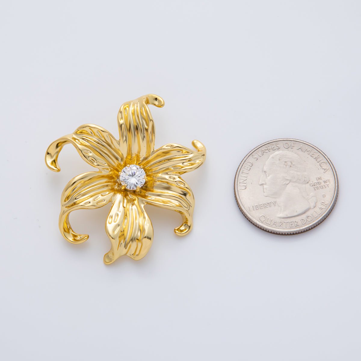 18K Gold Filled 42mm Clear Round CZ Molten Flower Charm | AF1412