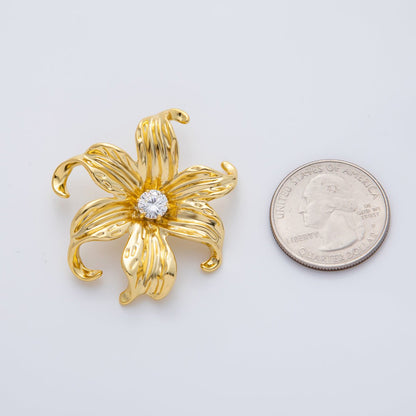 18K Gold Filled 42mm Clear Round CZ Molten Flower Charm | AF1412