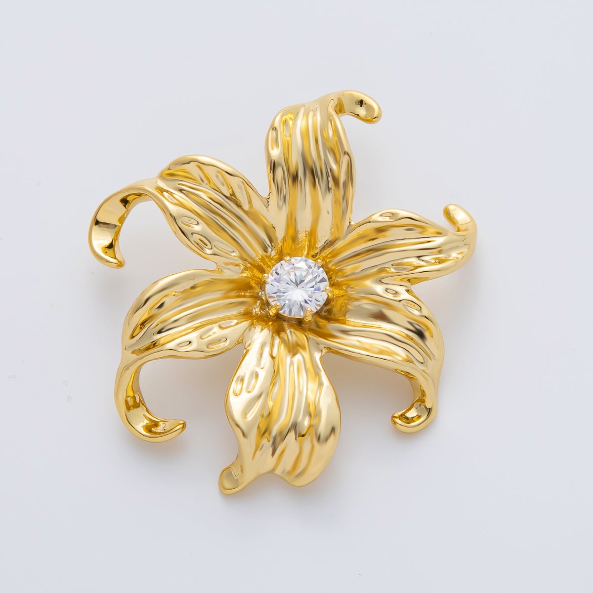 18K Gold Filled 42mm Clear Round CZ Molten Flower Charm | AF1412