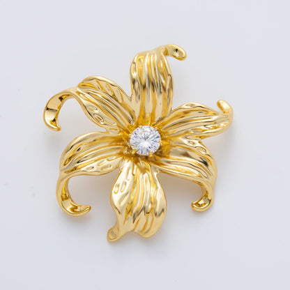 18K Gold Filled 42mm Clear Round CZ Molten Flower Charm | AF1412