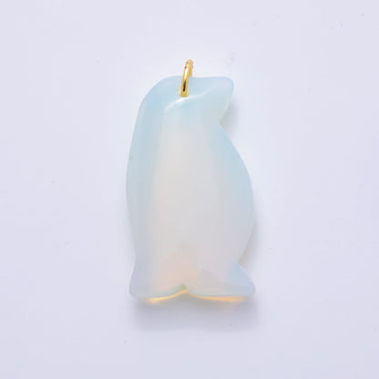 18K Gold Filled 42mm Opal, Ruffle, Watermelon Red Chubby Penguin Gemstone Charm | AH827 AH828