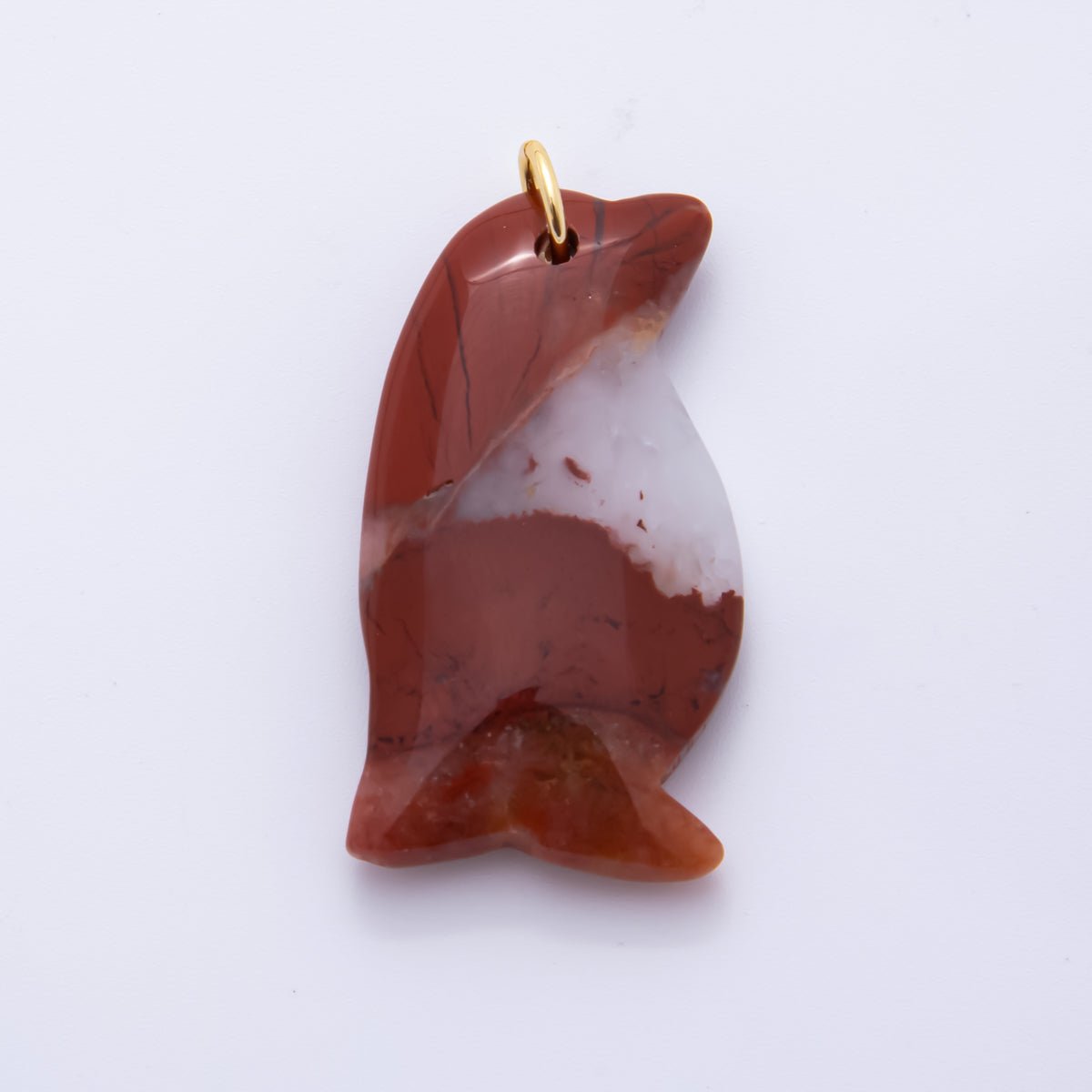 18K Gold Filled 42mm Opal, Ruffle, Watermelon Red Chubby Penguin Gemstone Charm | AH827 AH828