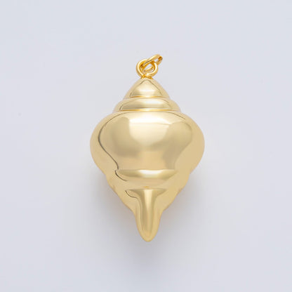 18K Gold Filled 44mm Chubby Sea Conch Shell Ocean 3d Multidimensional Charm | AF1409