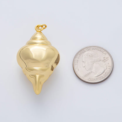 18K Gold Filled 44mm Chubby Sea Conch Shell Ocean 3d Multidimensional Charm | AF1409