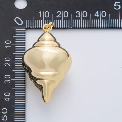 18K Gold Filled 44mm Chubby Sea Conch Shell Ocean 3d Multidimensional Charm | AF1409