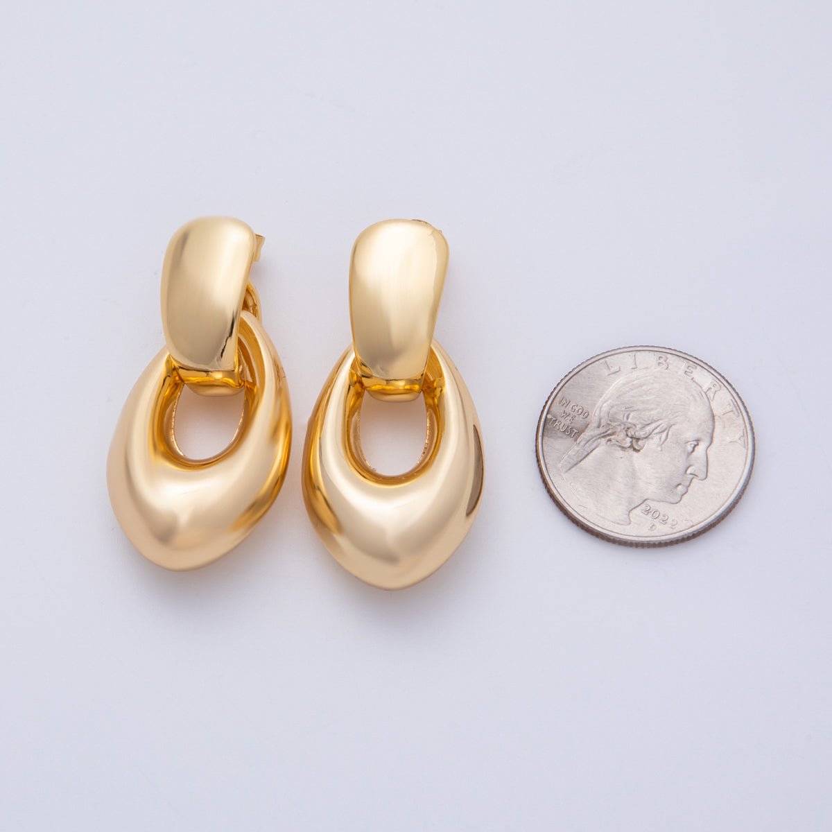18K Gold Filled 44mm Geometric Chubby Oblong Door Knocker Drop Stud Earrings | Earrings-00306