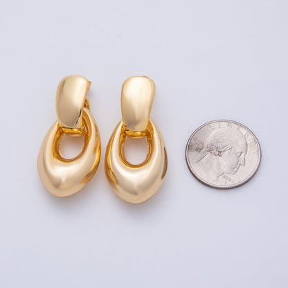 18K Gold Filled 44mm Geometric Chubby Oblong Door Knocker Drop Stud Earrings | Earrings-00306