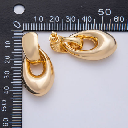 18K Gold Filled 44mm Geometric Chubby Oblong Door Knocker Drop Stud Earrings | Earrings-00306