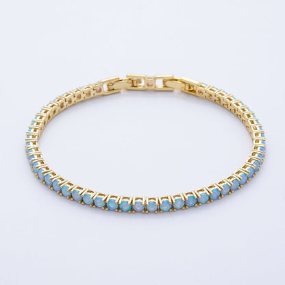 18K Gold Filled 4.5mm Blue Opalite Tennis Chain Adjustable Bracelet | WA-3966