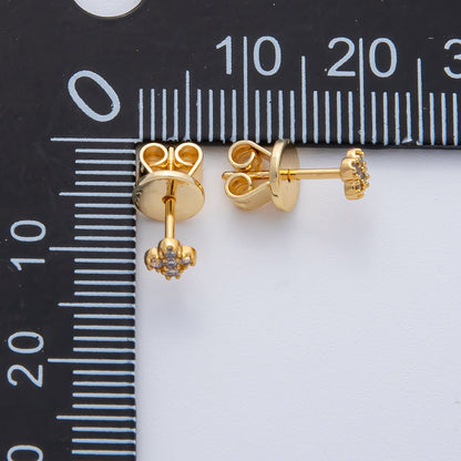 18K Gold Filled 4.5mm Clear CZ Quatrefoil Dainty Stud Earrings | AD1625