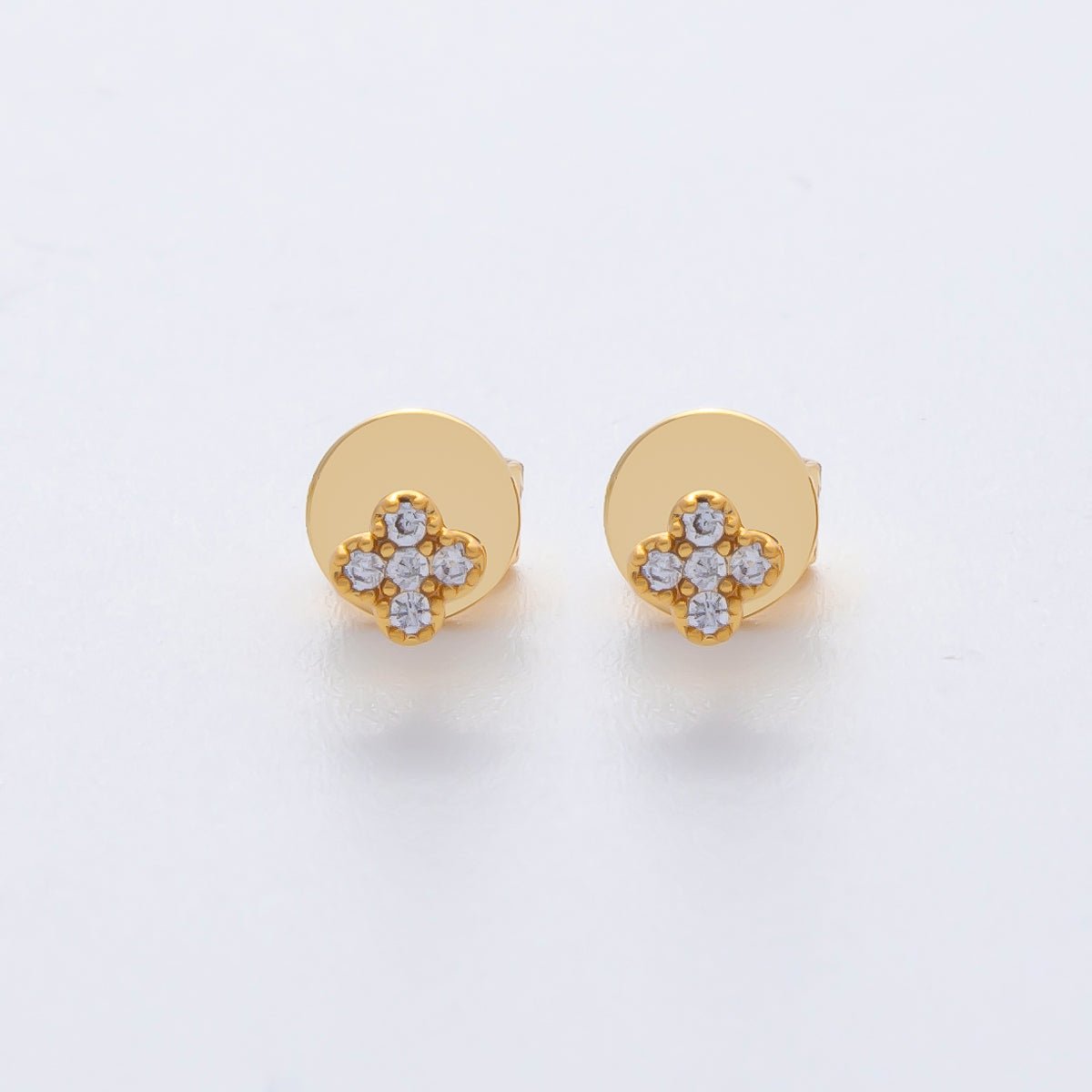 18K Gold Filled 4.5mm Clear CZ Quatrefoil Dainty Stud Earrings | AD1625