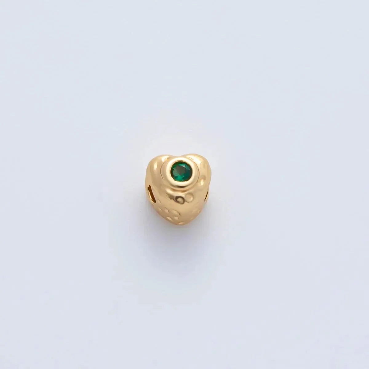 18K Gold Filled 4.5mm Green CZ Hammered Style Puffy Heart Beads | B338