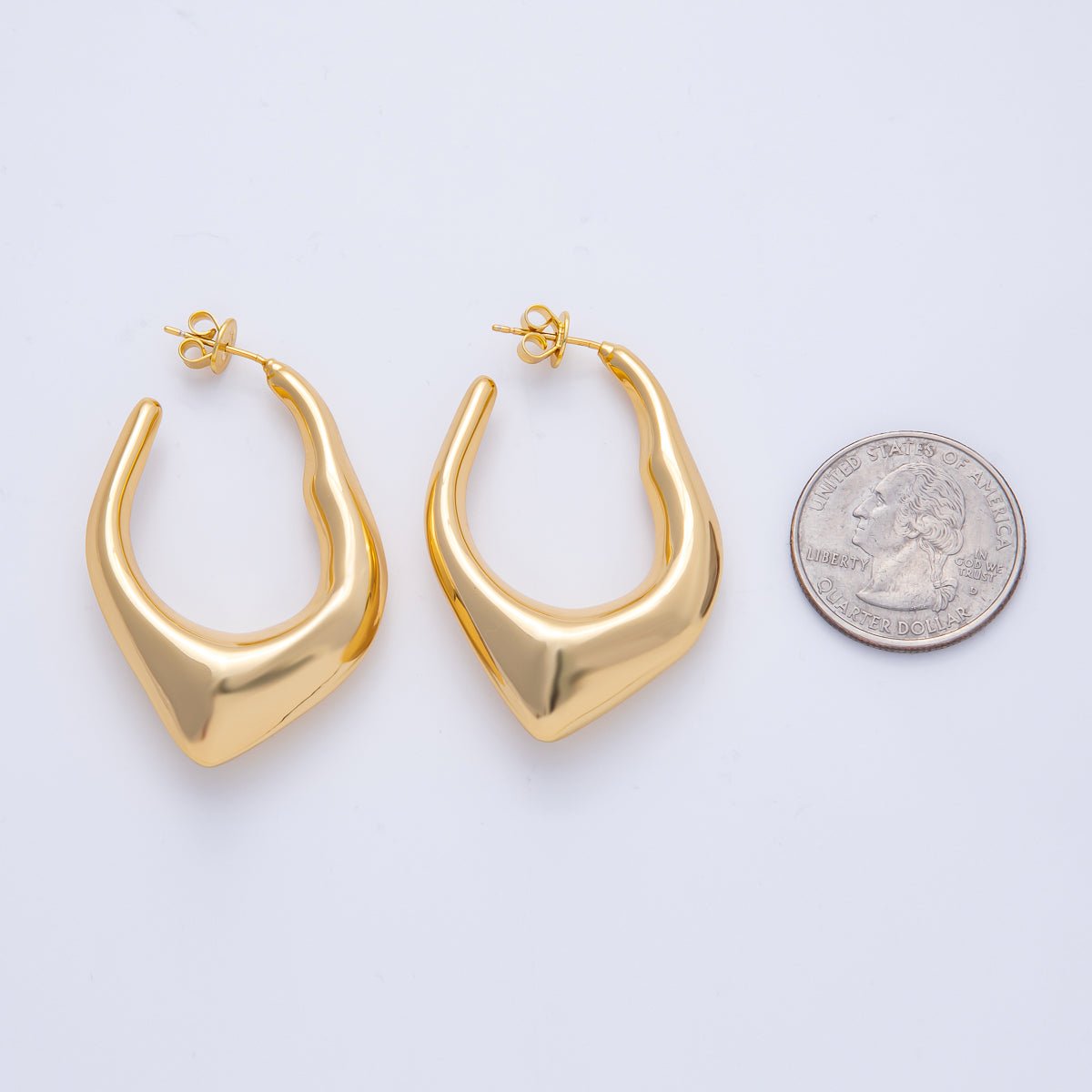 18K Gold Filled 45mm Hammered Geometric J-Shaped Hoop Earrings | T496