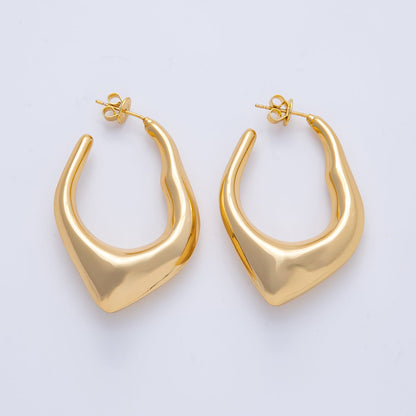 18K Gold Filled 45mm Hammered Geometric J-Shaped Hoop Earrings | T496