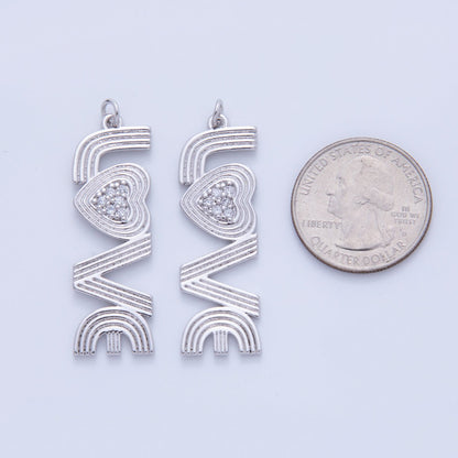 18K Gold Filled 45mm Micro Paved CZ Groovy Lined "LOVE" Charm in Gold &amp; Silver | AF337 AF336