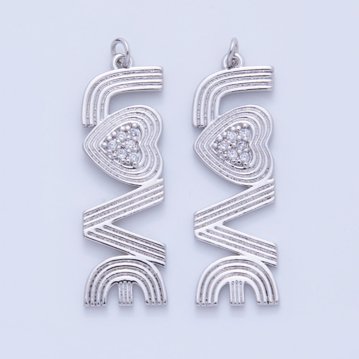 18K Gold Filled 45mm Micro Paved CZ Groovy Lined "LOVE" Charm in Gold &amp; Silver | AF337 AF336