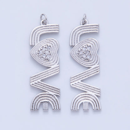18K Gold Filled 45mm Micro Paved CZ Groovy Lined "LOVE" Charm in Gold &amp; Silver | AF337 AF336