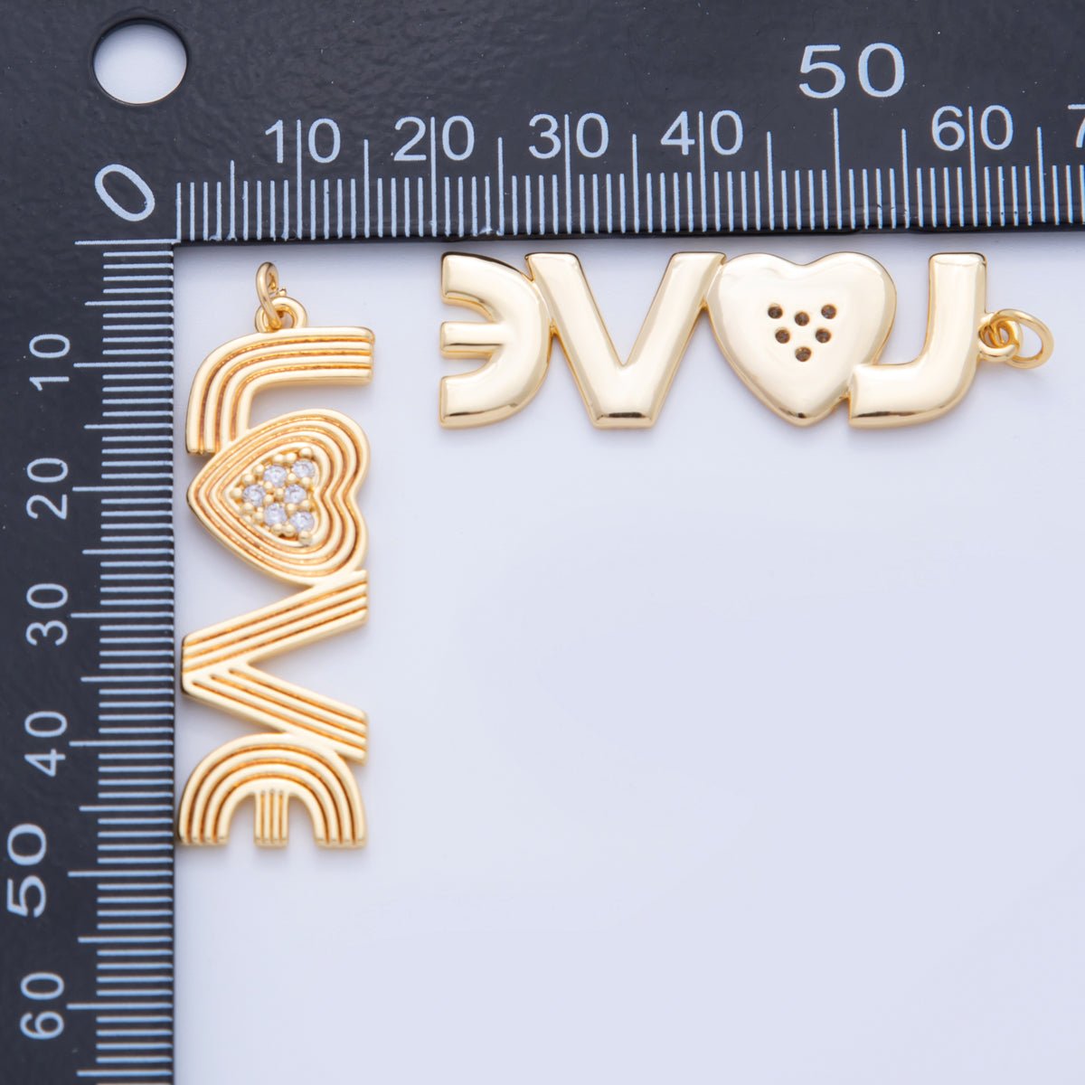 18K Gold Filled 45mm Micro Paved CZ Groovy Lined "LOVE" Charm in Gold &amp; Silver | AF337 AF336
