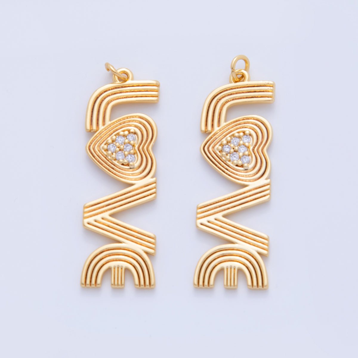 18K Gold Filled 45mm Micro Paved CZ Groovy Lined "LOVE" Charm in Gold &amp; Silver | AF337 AF336