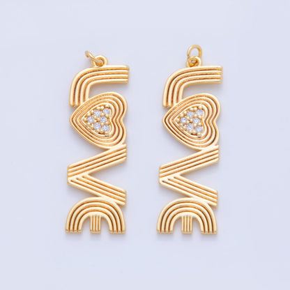 18K Gold Filled 45mm Micro Paved CZ Groovy Lined "LOVE" Charm in Gold &amp; Silver | AF337 AF336