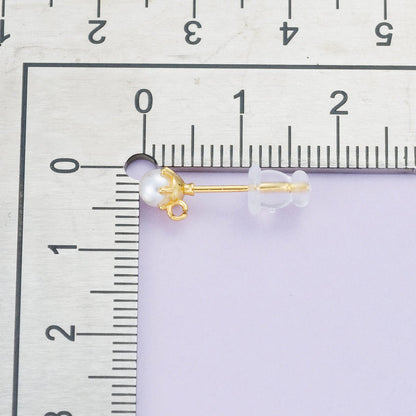 18K Gold Filled 4.5mm Shell Pearl Round Open Loop Drop Stud Earring | Findings-00102