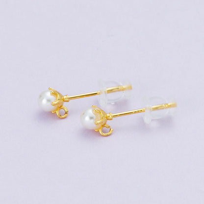 18K Gold Filled 4.5mm Shell Pearl Round Open Loop Drop Stud Earring | Findings-00102