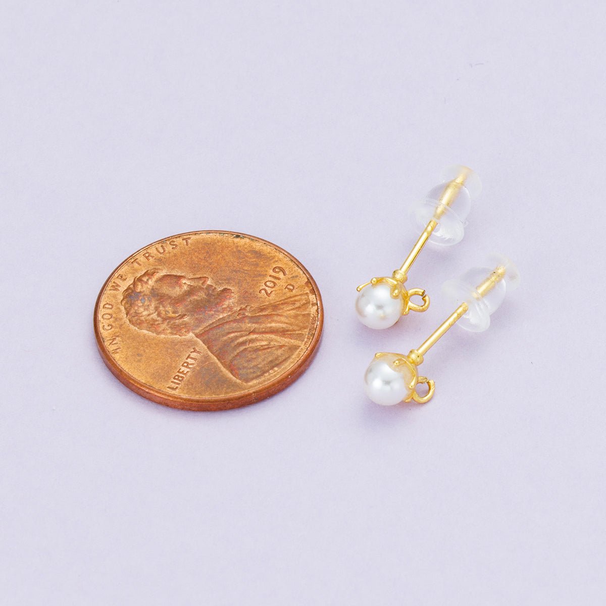 18K Gold Filled 4.5mm Shell Pearl Round Open Loop Drop Stud Earring | Findings-00102