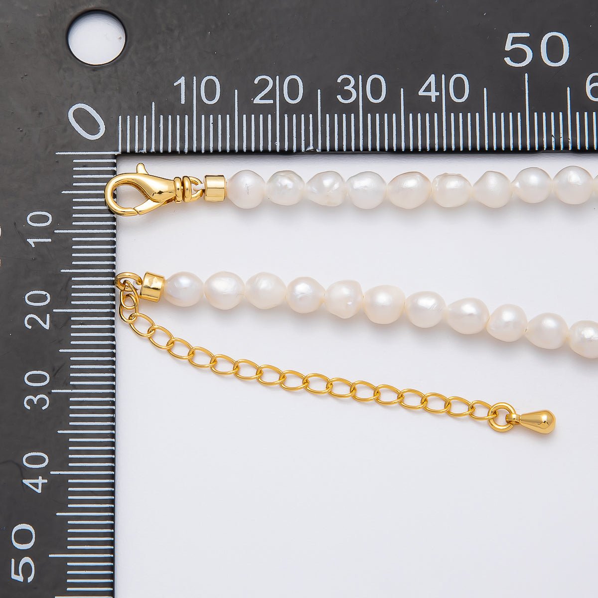 18K Gold Filled 4.5mm White Beige Round Button Freshwater Pearl 15.62 Inch Necklace | WA-04262