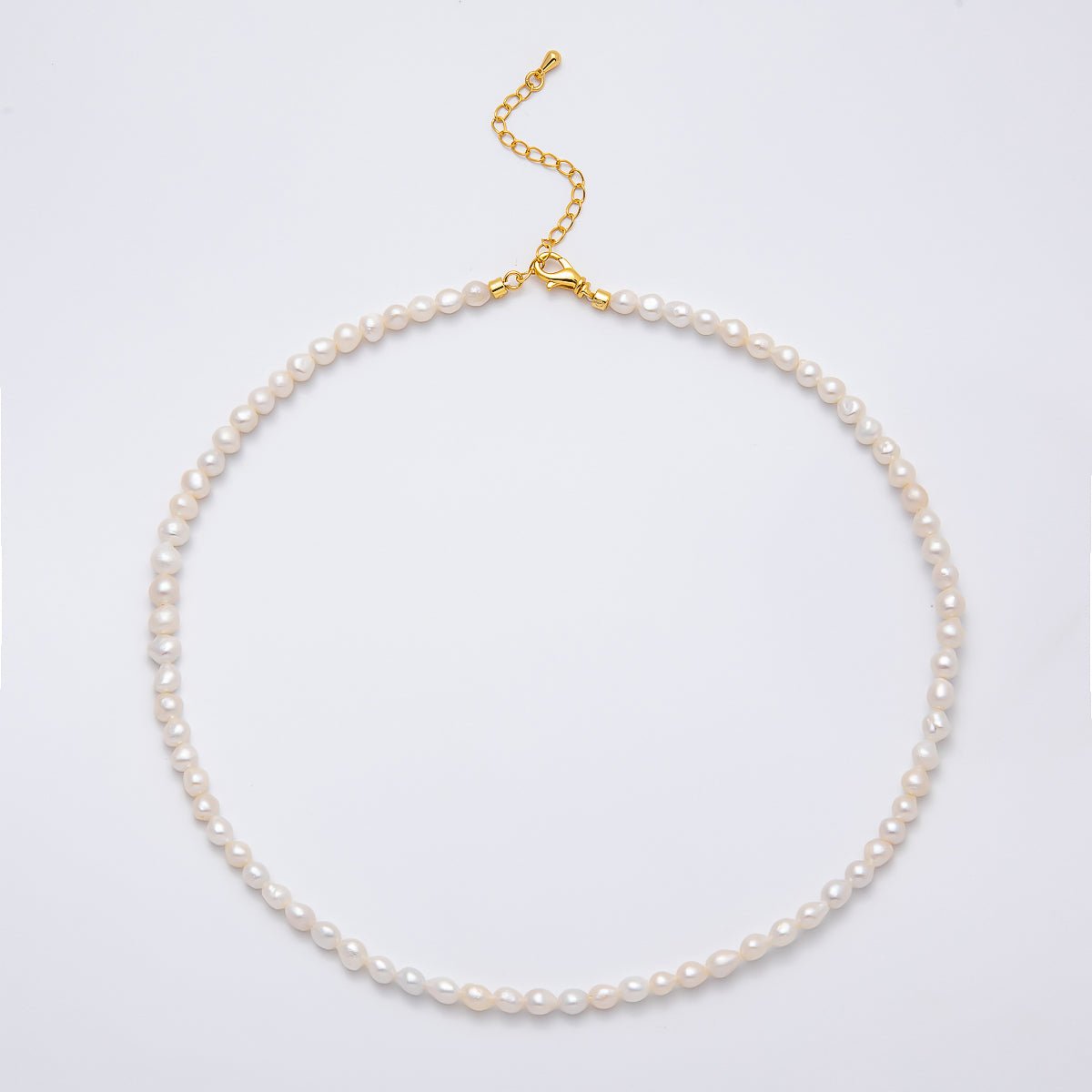 18K Gold Filled 4.5mm White Beige Round Button Freshwater Pearl 15.62 Inch Necklace | WA-04262