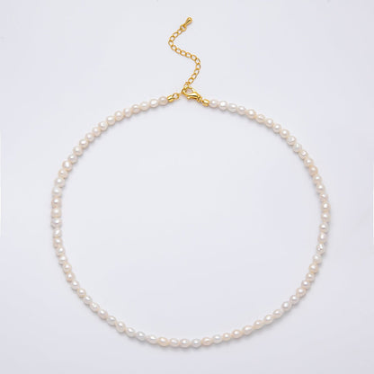 18K Gold Filled 4.5mm White Beige Round Button Freshwater Pearl 15.62 Inch Necklace | WA-04262