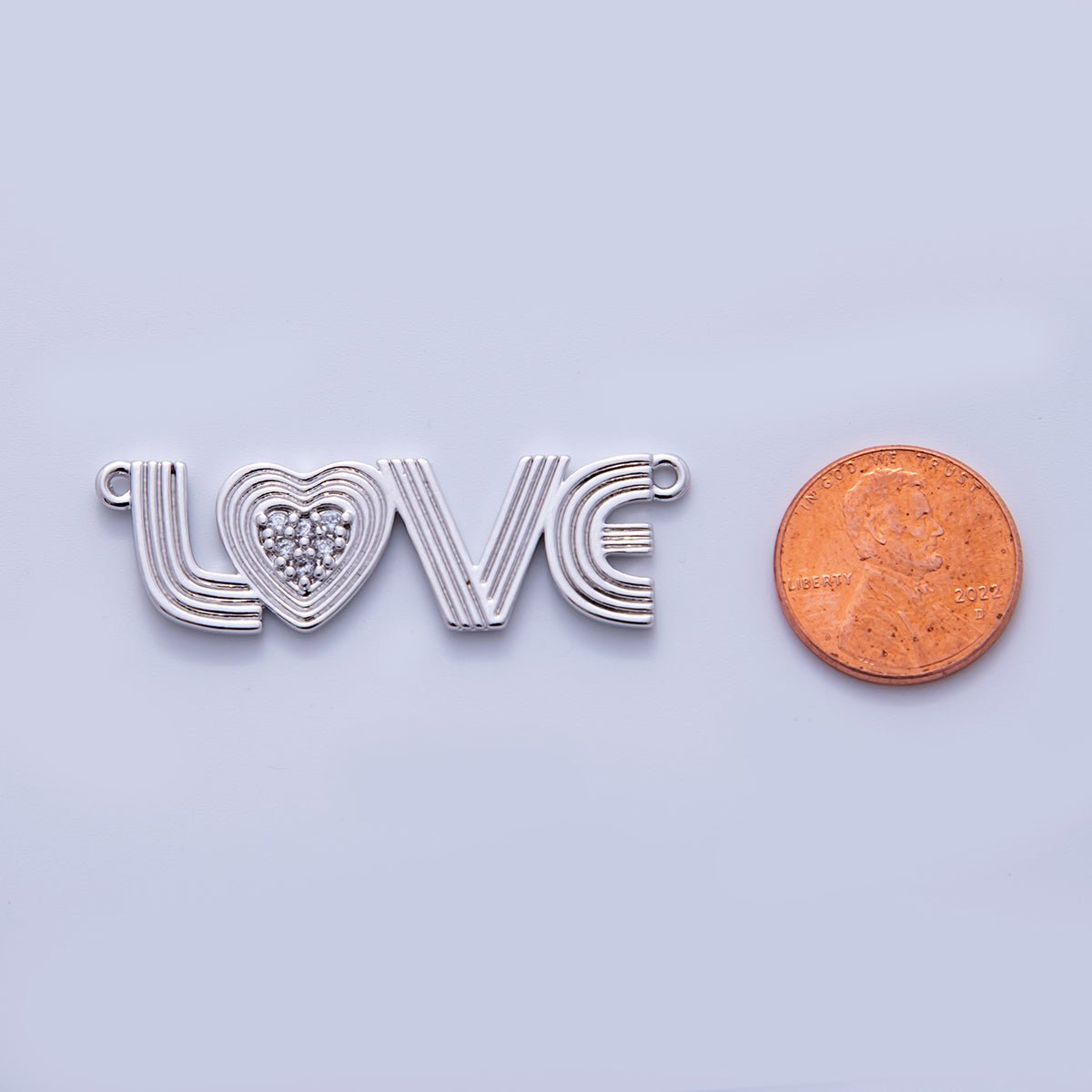 18K Gold Filled 46mm Micro Paved CZ Groovy Lined "LOVE" Connector in Gold &amp; Silver | Y031