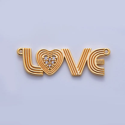 18K Gold Filled 46mm Micro Paved CZ Groovy Lined "LOVE" Connector in Gold &amp; Silver | Y031