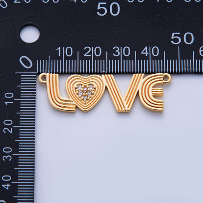 18K Gold Filled 46mm Micro Paved CZ Groovy Lined "LOVE" Connector in Gold &amp; Silver | Y031